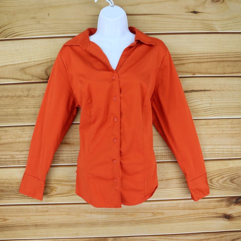 Lane Bryant Button Up Blouse Long Sleeve Womens 14 Orange Cotton Blend Collared